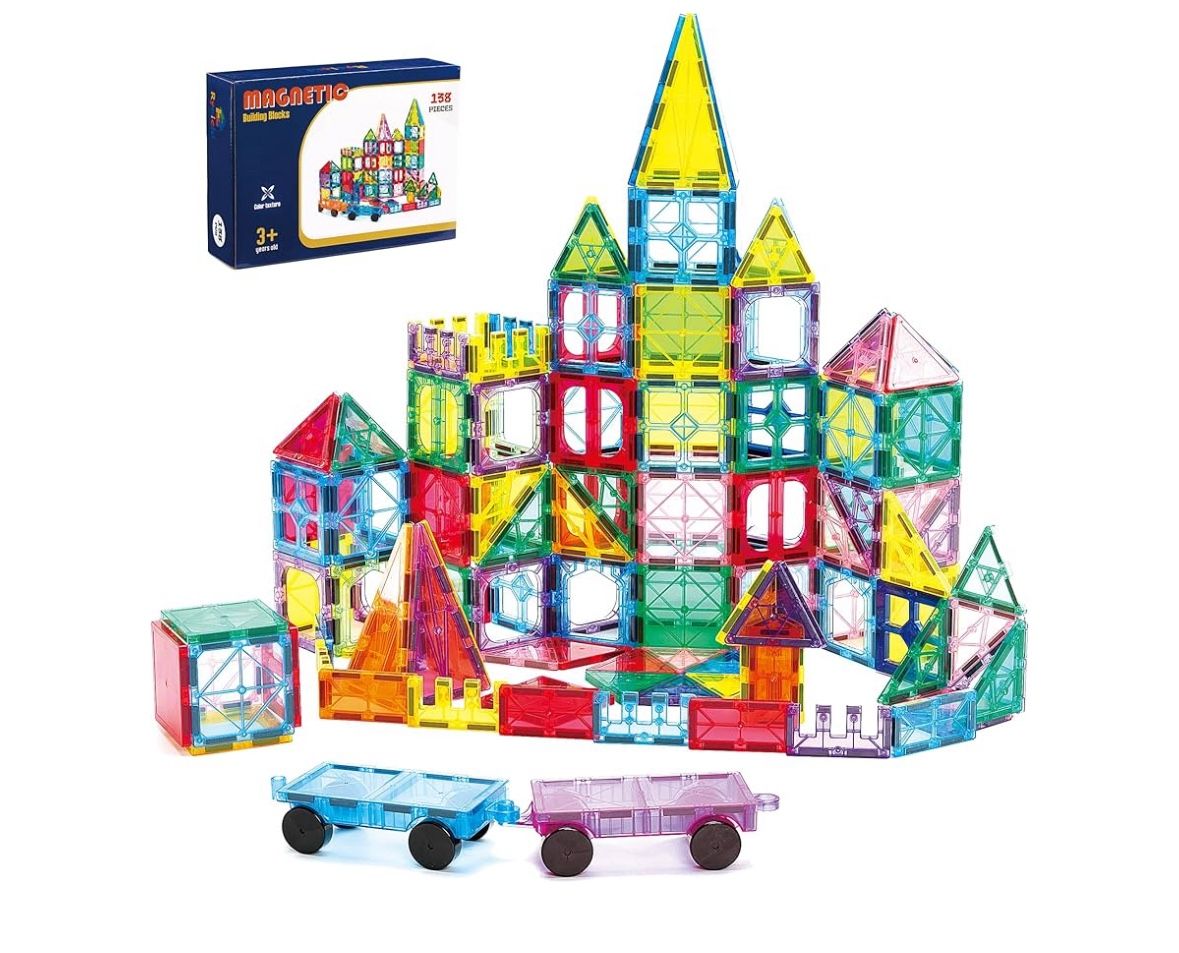 138PCS Magnetic Building Tiles Set with 2 Cars,