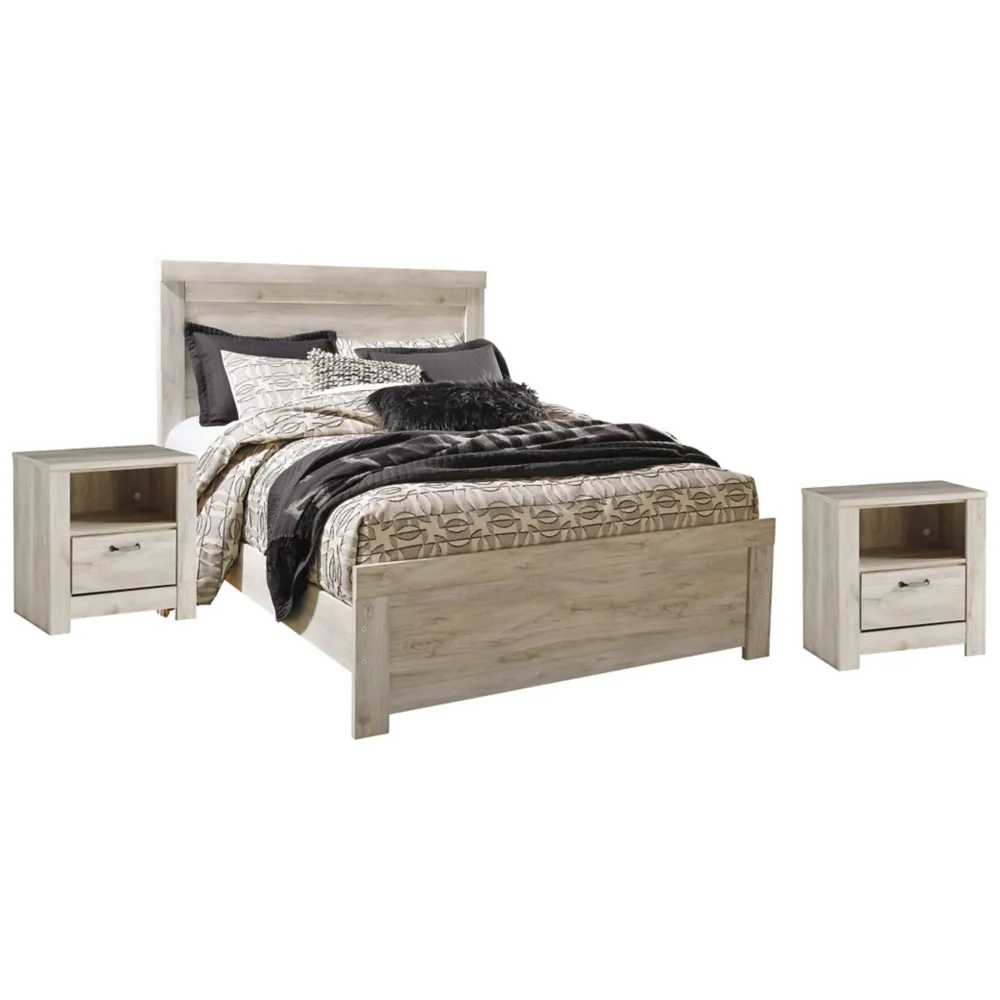 Bellaby Queen Panel Bed with 2 Nightstands Extensive Stock Liquidation