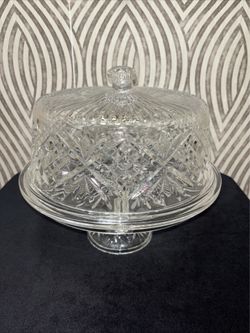 Beautiful vintage crystal glass heavy cake stand with dome cover