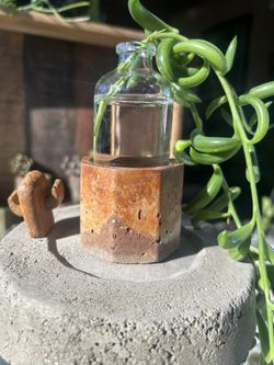 Handmade Concrete Base With Glass Propagation Bottle