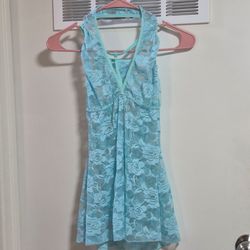 Turquoise Blue Lace Babydoll w/G-String