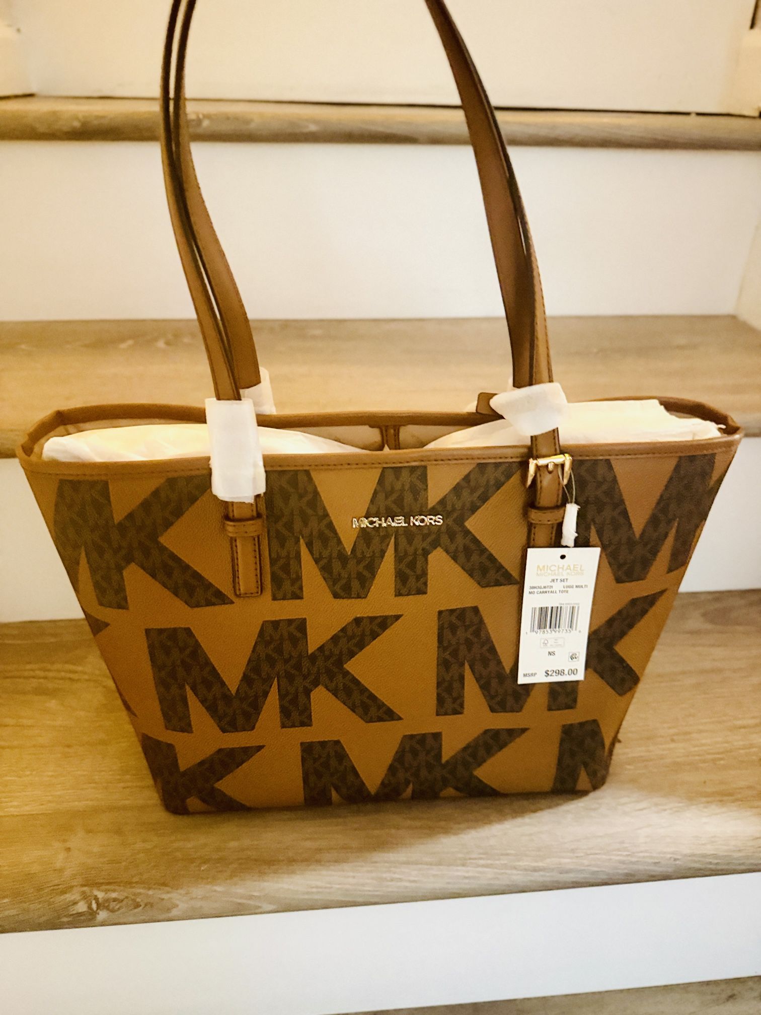 Michael Kors Jet Set Large Tote – Brown Logo – NWT