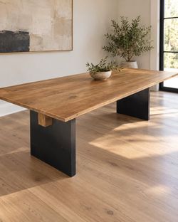 Large Wood Dining Table with Black Base
