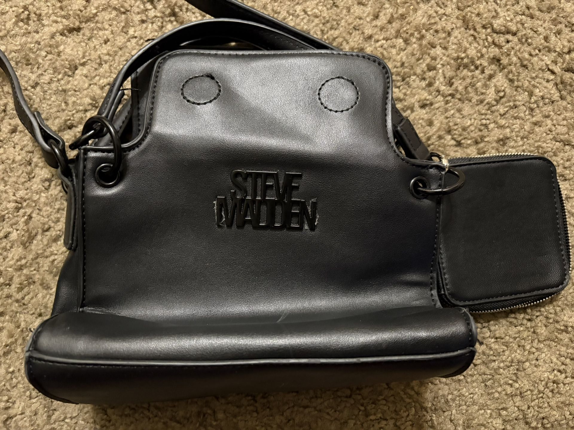 Steve Madden Black Logo Crossbody Bag with Coin Pouch