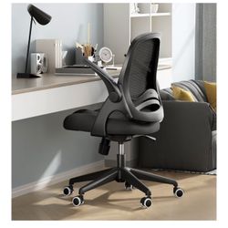 Office Desk Chair with Flip-Up Armrests and Saddle Cushion - Black