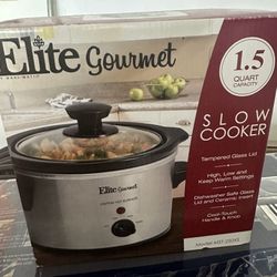 Elite Cuisine 1.5Qt Slow Cooker with Glass Lid, Adjustable Temperature Controls,