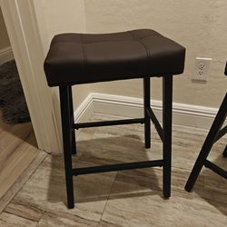 2,  Counter Height Upholstered Padded Barstools with Curved Surface, Metal Leg and Footrest