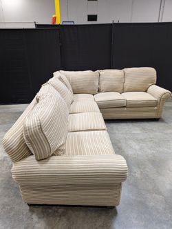 Neutral Tone Hancock & Moore Striped Fabric Sectional Sofa