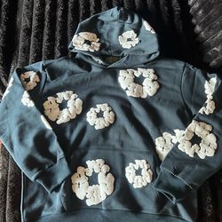 Navy denim tear hoodie