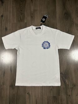 Chrome Hearts White Shirt With Blue Flaming Horshoe