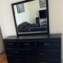 Bed w/Storage And Wooden Dresser w/Mirror