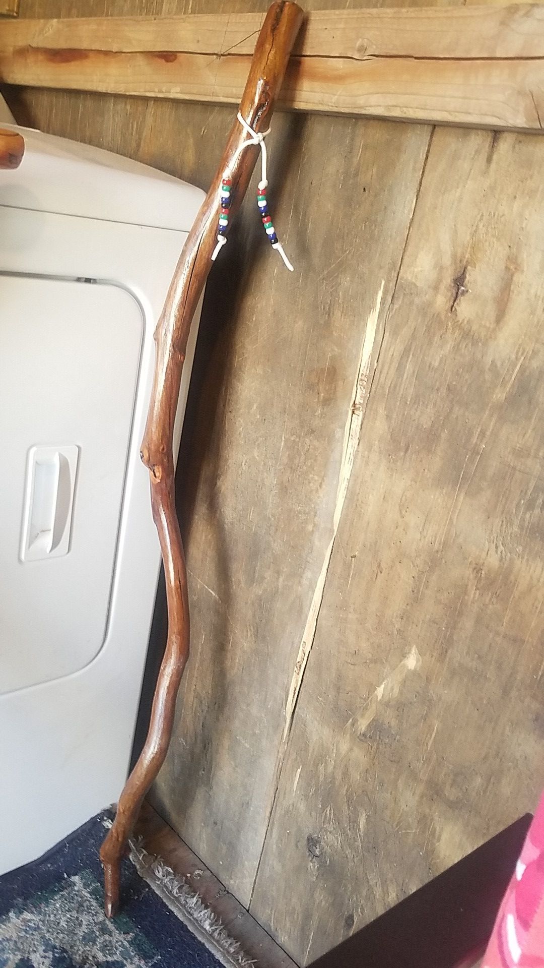 Wooden handmade walking stick with beads