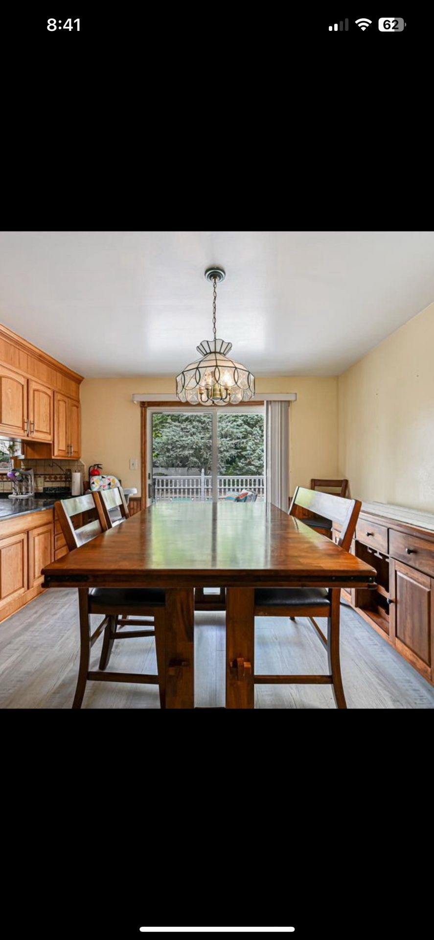 Dining room table 4 chairs and bench