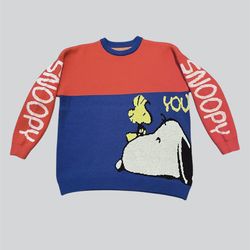 Snoopy and Woodstock vintage red and blue knit crewneck sweatshirt  Size Large