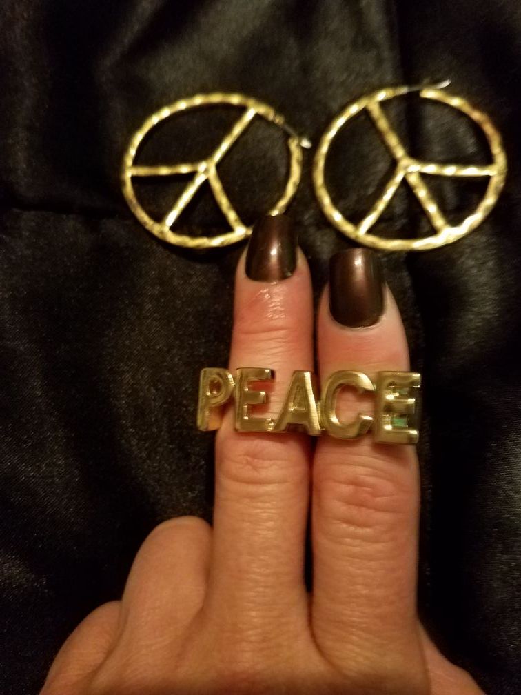 PEACE!!!!! RING AND EARRINGS AND BRACELET