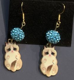 Cute Cat Earrings with Sparkly Beads