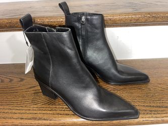 Zara Shoes | Zara Basics Women’s Black Leather Zip-Up Ankle Boots  6.5