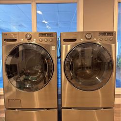 LG Front-Load Washer & Gas Dryer Set - Graphite Steel (with Pedestals)