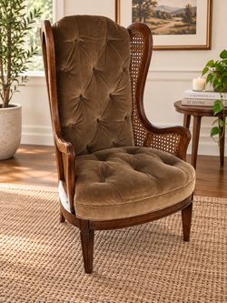 Antique Cane, Velvet High Back Chair