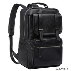 MOYYI Black Leather Backpack for Men Waterproof Fit 15.6 inch Laptop Backpack