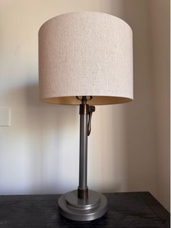 Set of 2 Modern Brushed Nickel Table Lamps with Fabric Shade