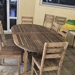 Teak Wood Outdoor Dining Table + 8 Chairs