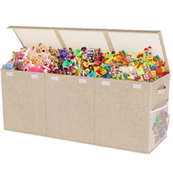 Extra Large Toy Box, Collapsible Sturdy Kids Toy Chest, 41"x14"x16" Storage Organizer Toddler Storage Bins with Lids, Toybox Basket (Beige)