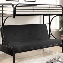 NEW BLACK METAL  TWIN OVER FUTON BUNK BED (FUTON PAD SOLD SEPARATELY)