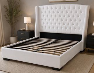 White leather bed frame