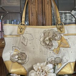 Vintage Floral Yellow Coach Tote