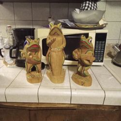 3 Solid Hand Carved Wood Frogs