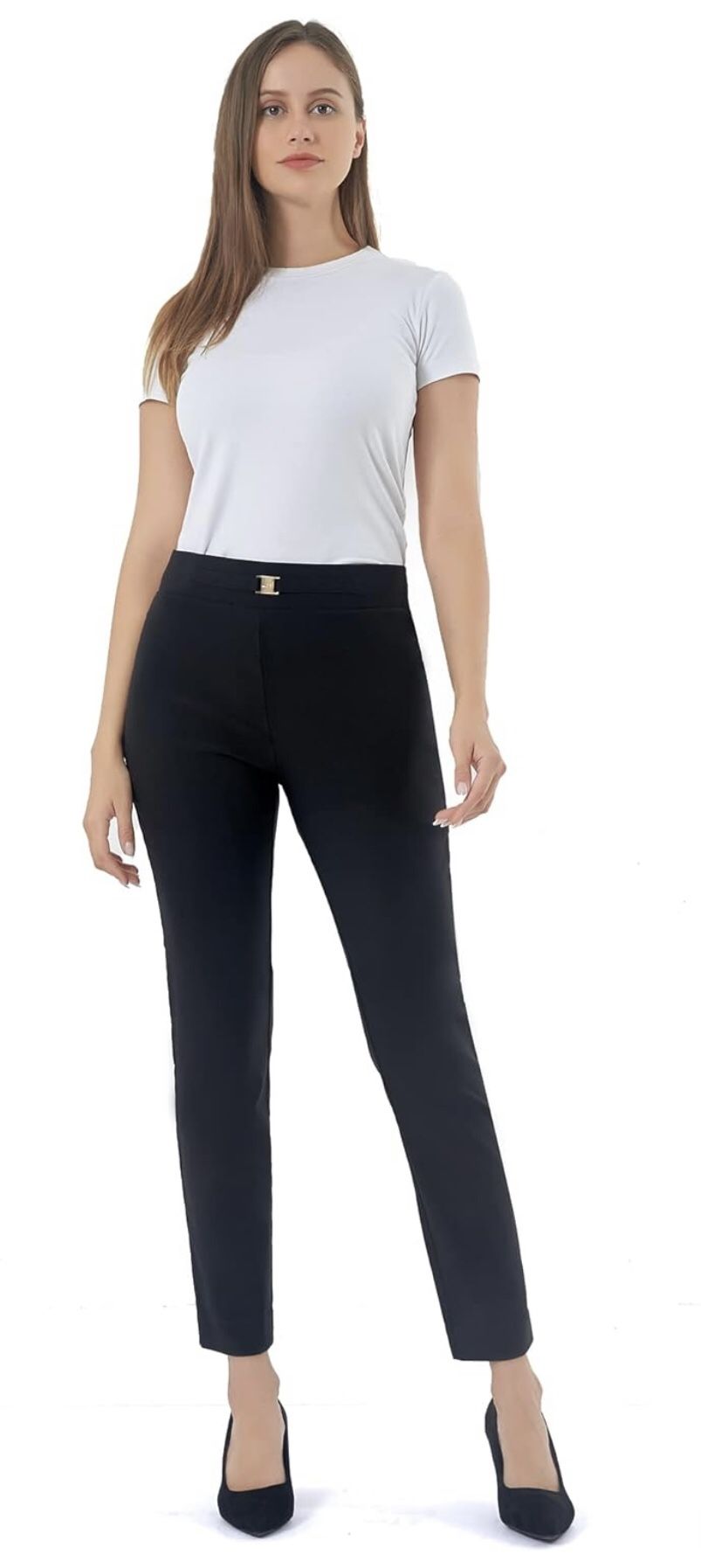 Womens Pull On Yoga Dress Pants, High Waisted Stretch Skinny Work Pants Leggings for Business Casual