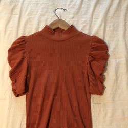 Forever 21 Coral Puffy Sleeve Top Small