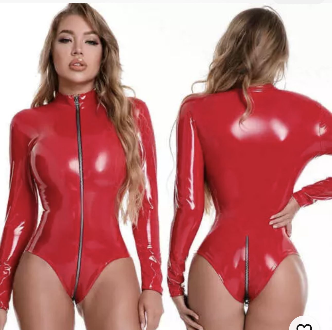2 Wetlook Bodysuit Latex Leather High Cut Leotard Shiny Stockings Clubwear Women - SMALL
