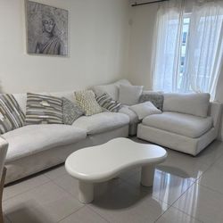 Beige Sectional Sofa + Pillows – Comfortable, Used, Pickup Only