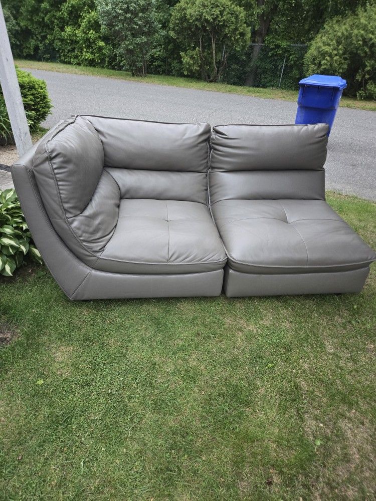 Gray Leather Sectional (2 Pieces)