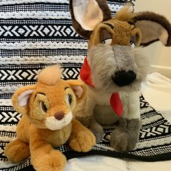Vintage Oliver and Company Stuffed Animal Pair Rare Dodger Dog Oliver Kitten Disney Plush