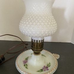 Antique Vintage hand painted milk glass oil lamp converted to electric