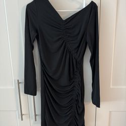 NEW The Drop Size M Black Ruched Dress, Angled Neckline