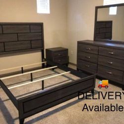 Gray Panel Bedroom Set/Dresser, Mirror, NightStand, Bed// Mattress Sold Separately 