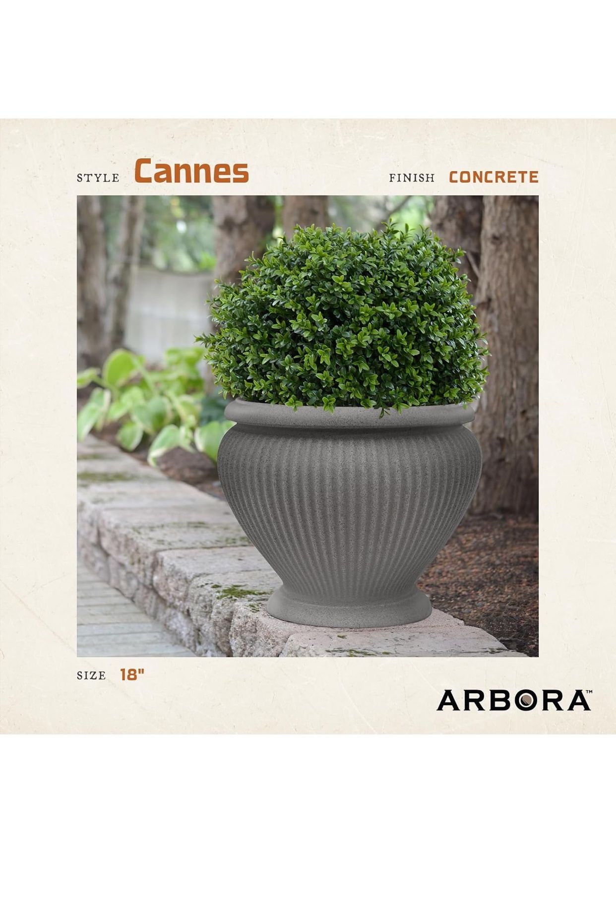 ARBORA 18" Cannes Urn Polyresin Indoor and Outdoor Planter with Stone Blend Concrete Gray Finish