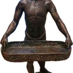 Maitland Smith Figural Bronze Sculpture African Man Tray Stand Statue  Approx size 18"w x 16"d x 28"h