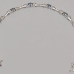 14K White Gold Sapphire & Diamond Accent Link Bracelet 7.75in 11.2g