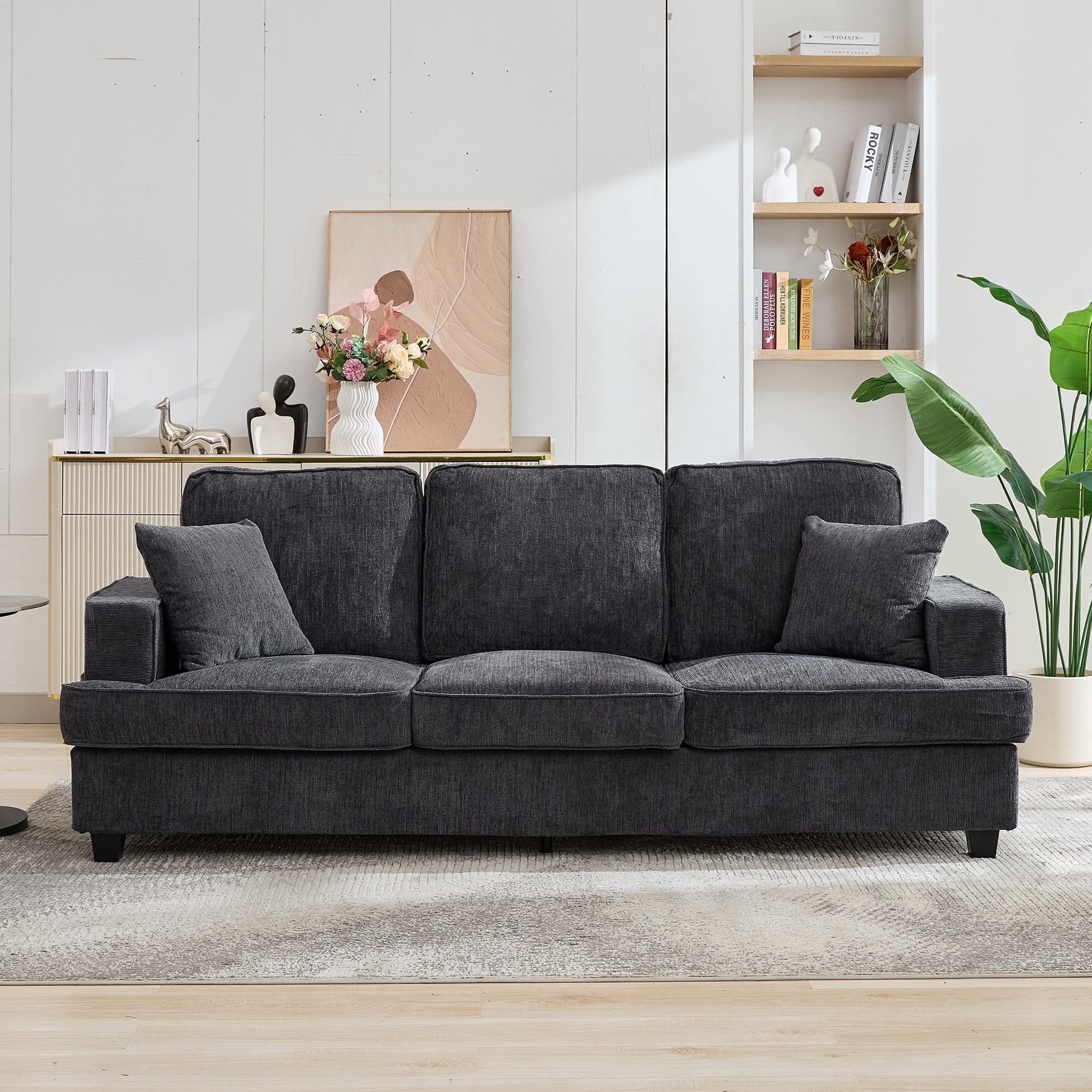 89" Chenille Sofa 3 Seater Couch with Extra Upholstered Deep Seats for Living Room,Removable Cover,Grey