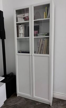 Ikea Billy Oxberg bookcase with panel/glass doors white