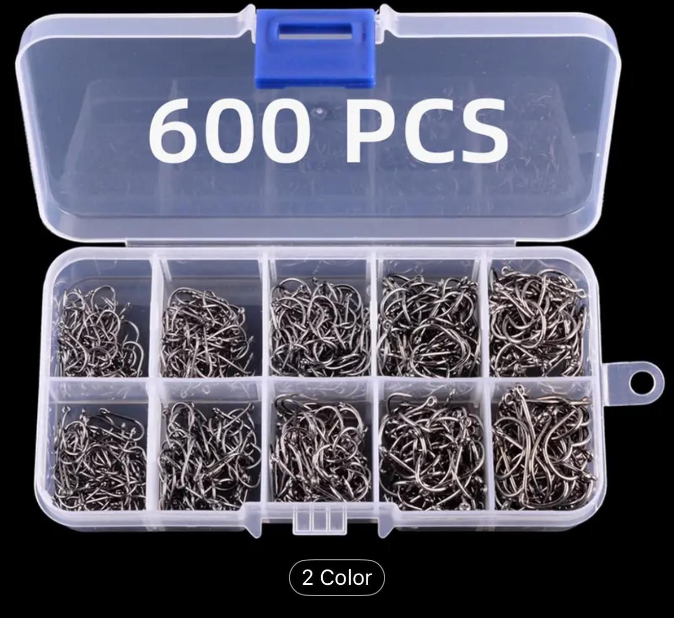 200/300/400/600pcs Juego de Anzuelos Premium de Acero al Carbono para Pesca en Agua Salada y Dulce - Anzuelos con Púa, Alta Resistencia y Durabilidad