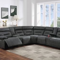 Brand New Gel Leatherette Power Reclining Sectional Sofa 