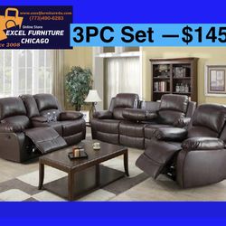 💥FREE DELIVERY💥Brand New   3PC Reclining Sofa Loveseat Chair Set 