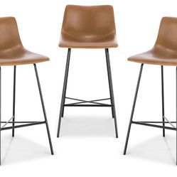 Best Deal– POLY & BARK Paxton 24” Leather Counter Stools (Set of 3) – Tan & Black