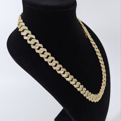 Gold Chain Cuban Link - 15mm Fully Iced Out 4 Row Setting *Quality Piece*